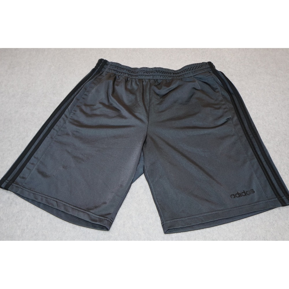 Adidas Shorts Mens Large Gray 3-Stripe 10" Inseam Athletic Gym Training Pockets